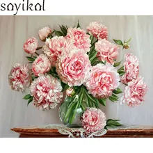 В рамке розовые цветы розы Сделай Сам краска по номерам Современная Настенная художественная картина Акриловая Краска на холсте подарок для домашнего искусства Настенный декор