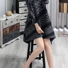 Осень плед соответствия с длинными рукавами водолазка длинная футболка