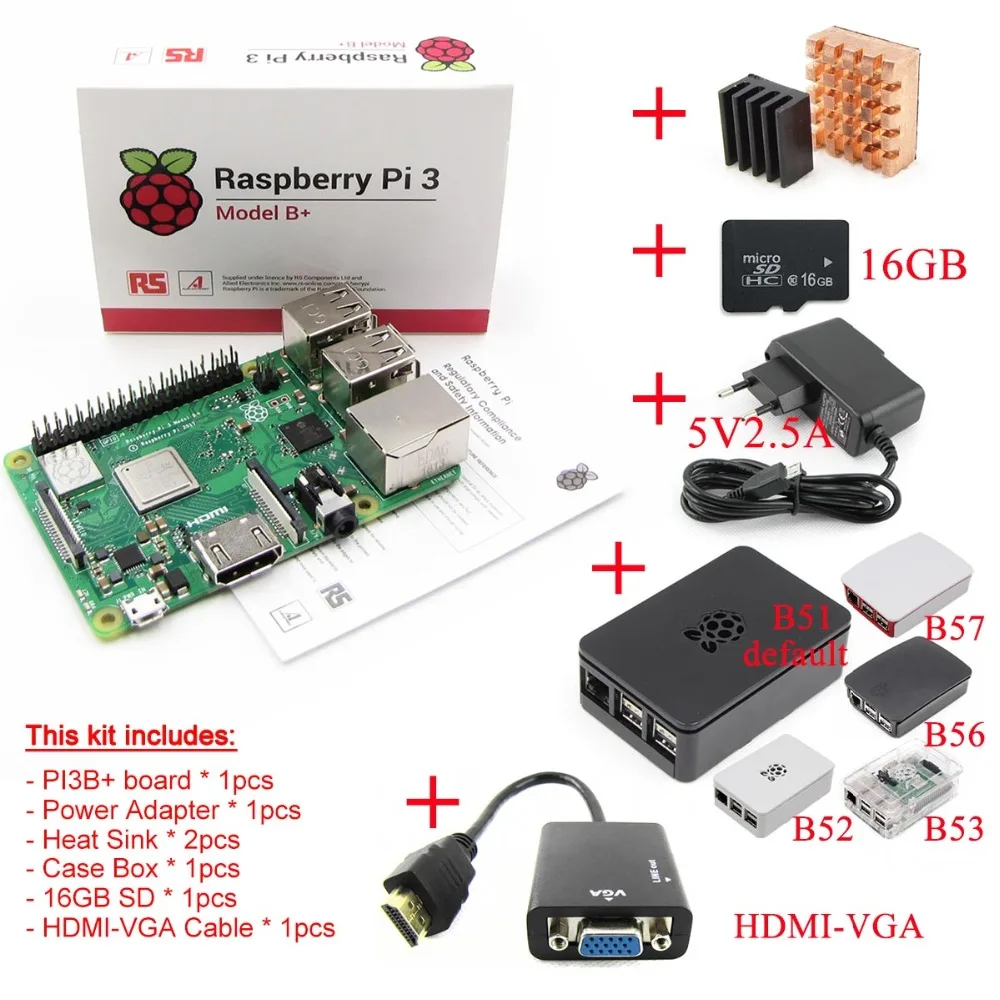 

2018 new original Raspberry Pi 3 Model B+plus Board+Heat Sink+Power Adapter AC Power Supply.1GB LPDDR2 Quad-Core WiFi&Bluetooth