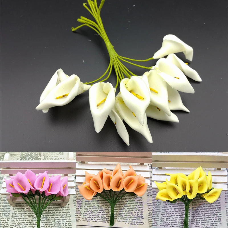 

12 Heads Artificial Flower Mini Calla Lily Fake Flower Bouquet Wreath Material for Wedding Party Valentine's Day Present Decor