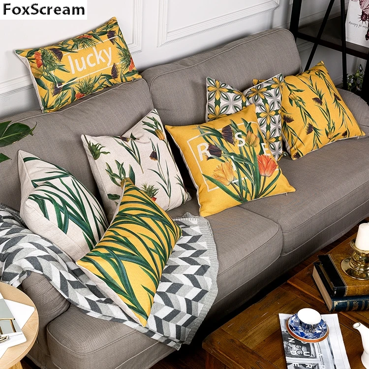 

Tropical decoration throw pillow cases,Green Yellow Flower Cushion Cover Home Decor,Floral Chair Pillow Cover for sofa