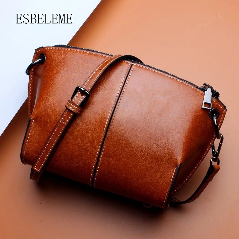 ESBELEME Cow Leather Women Single Shoulder Bags for Female Blue Black Brown Crossbody Bag Ladies ...