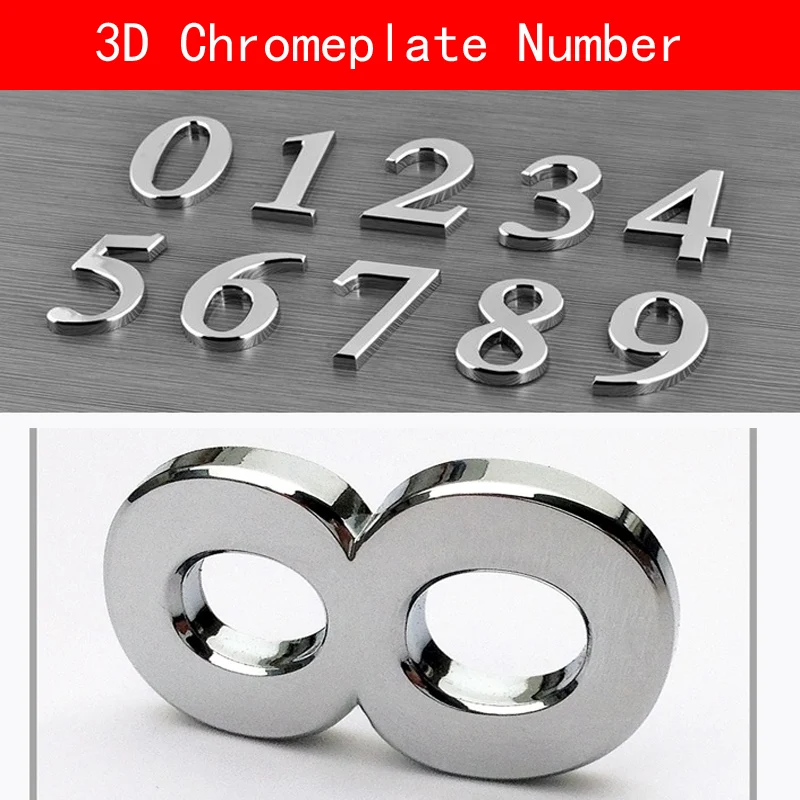 

1PCS 0-9 ABS sliver chromeplate House Numbers 70*48*8mm Hotel Home Door 3D Number Digits Sticker Plate Signs Address DIY
