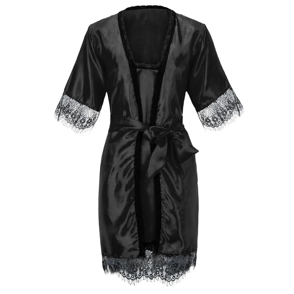 

Exotic Apparel Women Sexy Erotic Lingerie Women Stain Lace Silk Lingerie Nightdress Robe Pajamas BathRobe Sleepwear Set Jun18