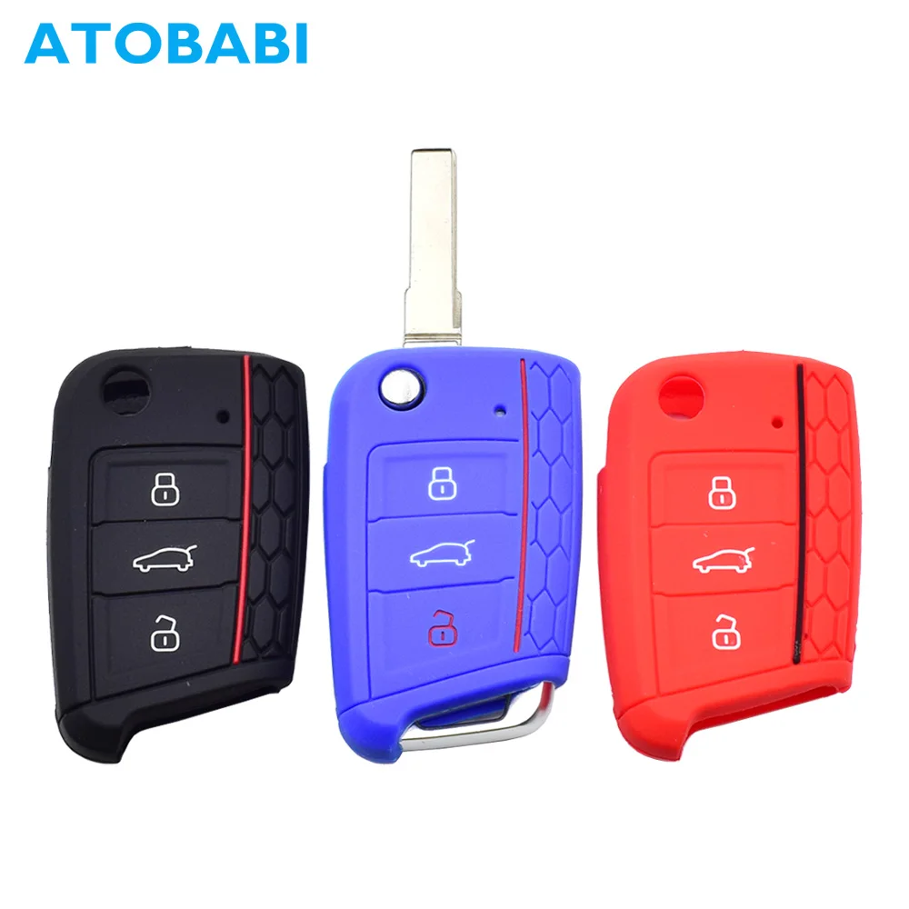

3 Buttons Folding Silicone Car Key Case Remote Keychain Shell Skin Protector Cover Jacket for VW Golf 7 GTI MK7 Skoda Octavia A7