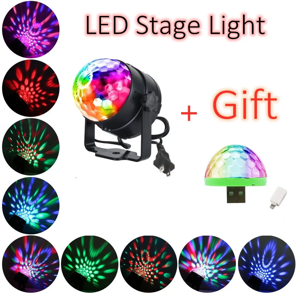 

3W RGB LED Stage Light Sound Activated Rotating Disco Ball Party Lights for Christmas Home KTV Xmas Wedding Show with Gift