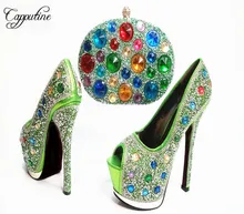 Capputine European Desgin Decorated With Rhinestone Shoes And Bag Set Italian Style High Heels Woman Shoes