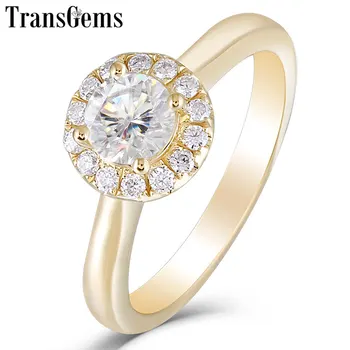 

Transgems 14K Yellow Gold 0.5ct 5mm FG Color Moissanite Engagement Ring for Women Wedding Classic Ladies Ring with Moissanite