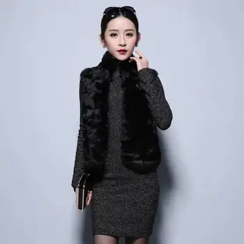 

Fur Story 020172A Women's Short Real Rabbit Fur Knitted Vest Winter Fashion Warm Underwear Waistcoat