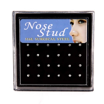 

24 pieces/pack 1.8mm Nose Ring Set Women Girl Crystal Stainless Surgical Steel Nose Piercing Crystal Nose Stud Lot Body Jewelry
