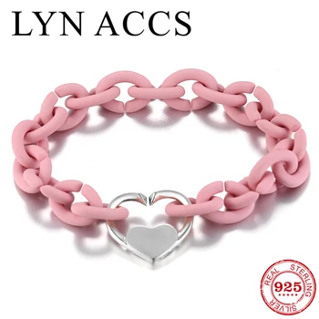 

Sweet Heart Pink Charm Bracelet for Girl European Style Hard Rubber Bracelet Silver Bead Bracelet for Women Jewelry