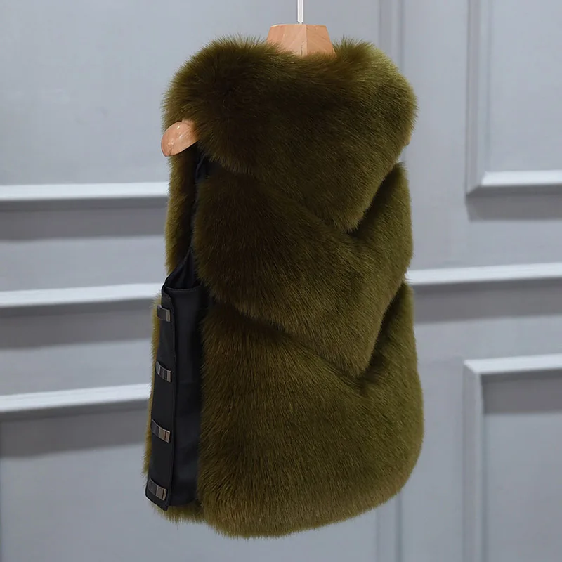 

2019 New Winter Women Fake Fur Coat Thick Warm Luxury Slim Fox Fur Vest High Quality Fashion Fur Coat Women Outwear