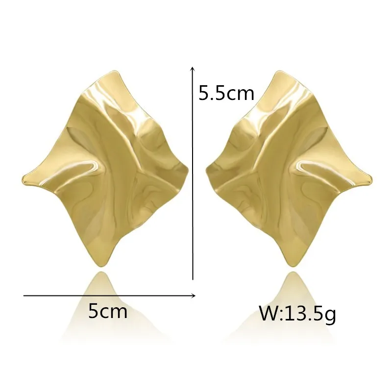 Exaggerated Brand Gold Color Irregular Square Shiny Metal Big Drop Earrings Women Rhombus Punk Ear Party Jewelry