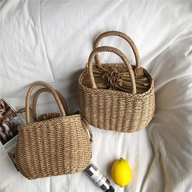 

Straw Bag Women's Summer Rattan Bag Handmade Woven Bucket Bohemia Beach Handbag Wicker Bag bolso mimbre