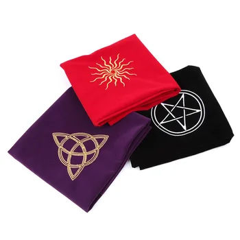 

60*60cm Velvet Tarot Tablecloth Altar Wicca Pentacle Sun Embroidery Board Game