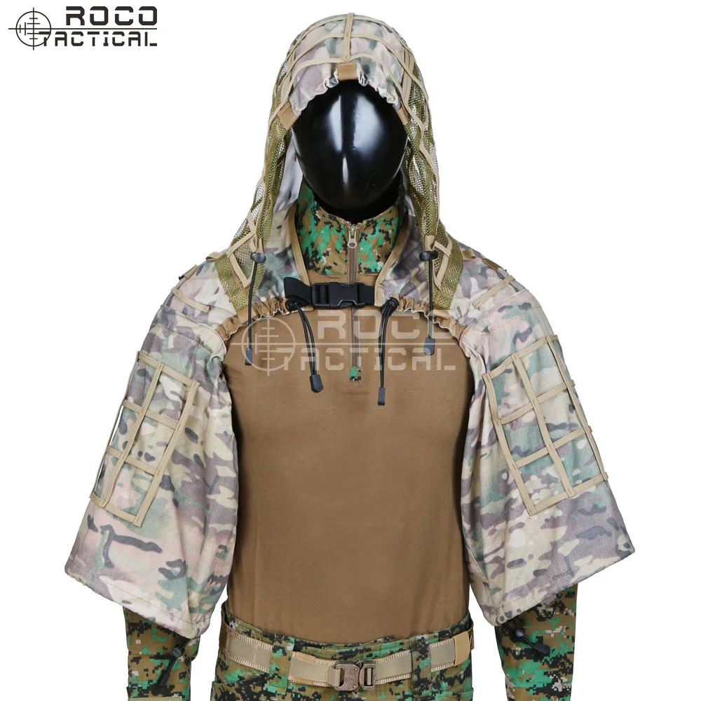 ROCOTACTICAL Military Sniper Ghillie Viper Hood Combat Ghillie Suit Foundation Hood Jacket Camouflage Woodland ghillie suit