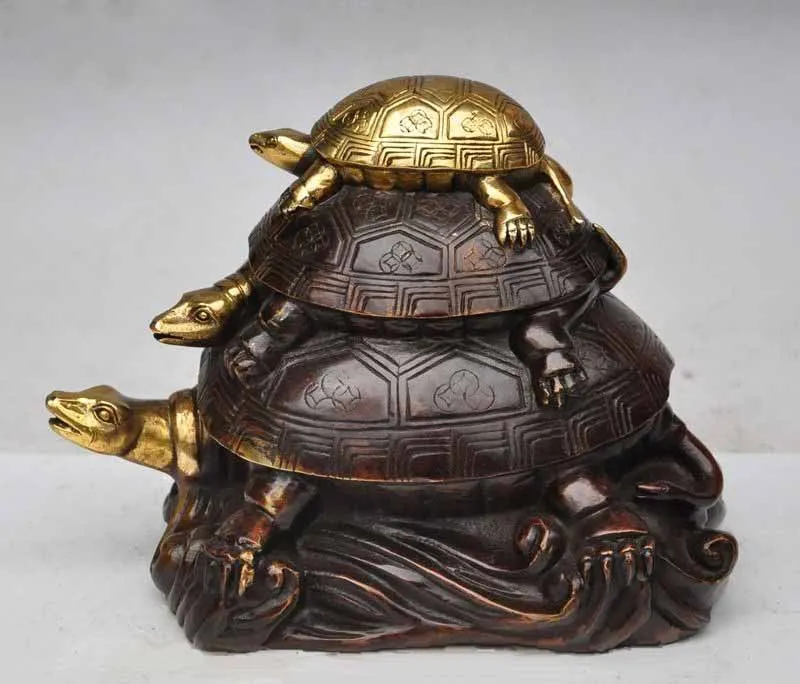 

Christmas china fengshui bronze gilt 3 turtle Tortoise Longevity auspicious lucky statue Halloween Generation Generation longev