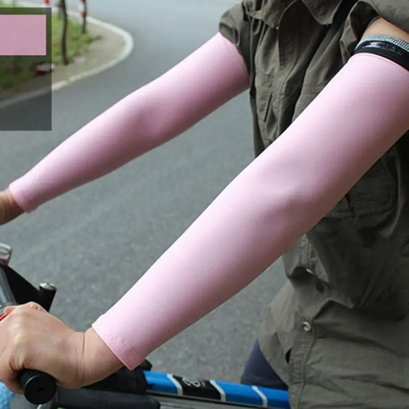 Унисекс Лето Защита от ультрафиолета молочный шелк охлаждающий руку рукава анти-скольжения карамельный цвет защитный Велоспорт Бег