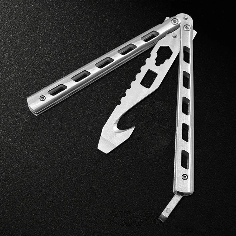 

Stainless Steel Practice ButterflyTraining Knife Trainer Folding Knife Dull Tool knife butterfly in knife with can opener tool