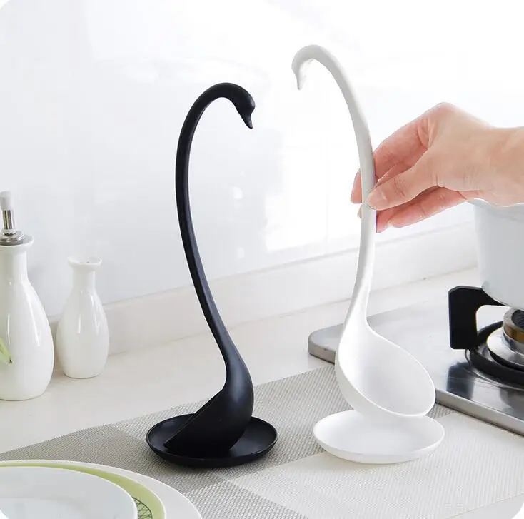 

1 Pcs Creative Long Handle Porridge Monster Spoons with Tray Kitchen Cooking Tools Tableware 2 Colors Swan Soup Spoon