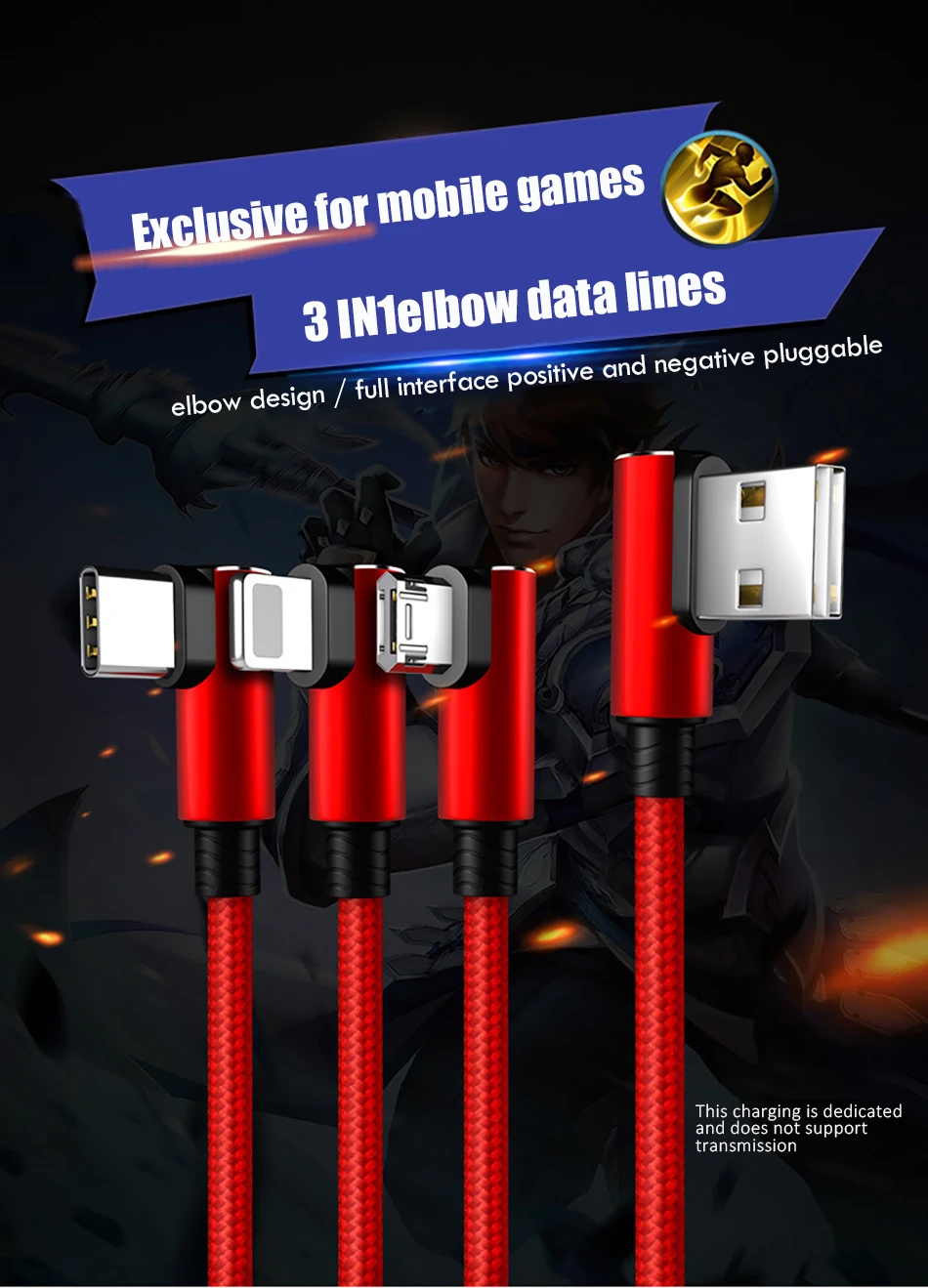  Elbow 3 in 1 Micro USB Type-C Lighting Charger Cable 8 Pin For iPhone X 7 8 Plus For Sony Samsung Long Charge Cables 1 (1)