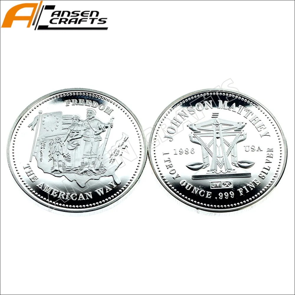 1 Трой унция. 999 тонкая серебряная Freedom Джонсон матони монета Fr. USA