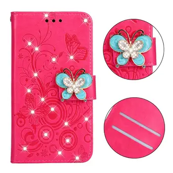 

20pcs/lot Butterfly Rhinestone 2 card leather new cases cover for Samsung Galaxy A6 A6 plus A8 A7 2018 A750 flip case cover