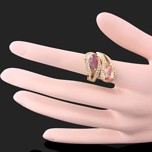 

New Hot Selling Rhinestone Gold Color Cubic Zirconia Gem Rings Luxury Big Size Beauty Wedding Ring