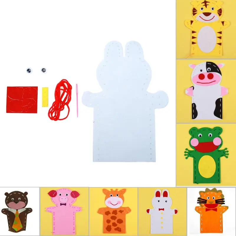 

Lovely Animal Design DIY Hand Puppet Toy Educational Kids Handmade Handwork Non-Woven Cloth DIY Sewing Hand Puppets Random Type