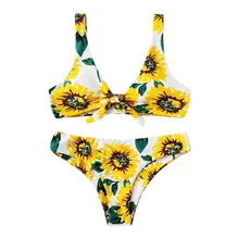 KANCOOLD Летняя женская пляжная одежда, сексуальное платье для плавания с принтом подсолнуха, купальный костюм, богемный бандаж, открытая спина, костюм из двух частей