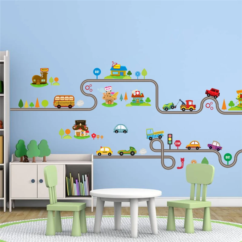 highway cars wall stickers for kids baby nursery children's play room bedroom home decor mural art pvc decals