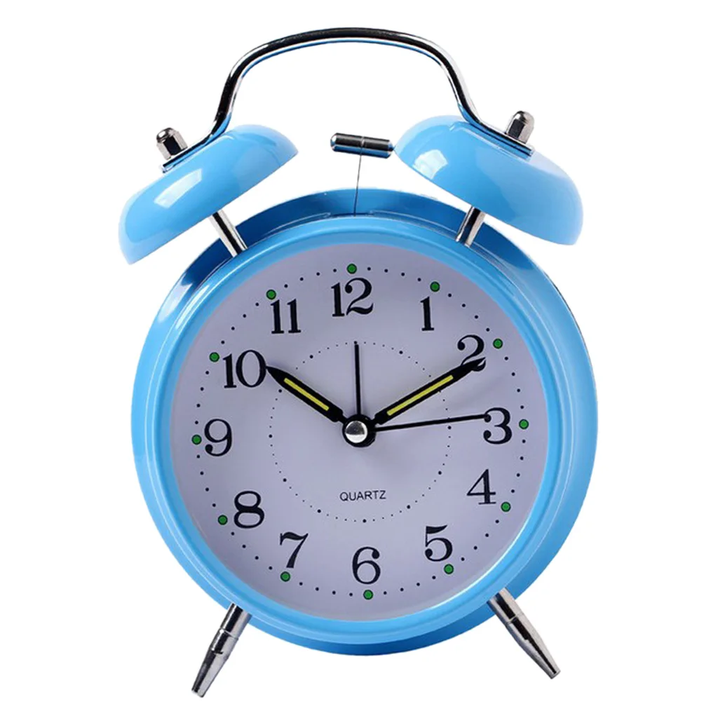Twin Bell Alarm Clock Dial, Luminous, Battery Operated Loud Alarm Clock Green/Black/Pink/Blue