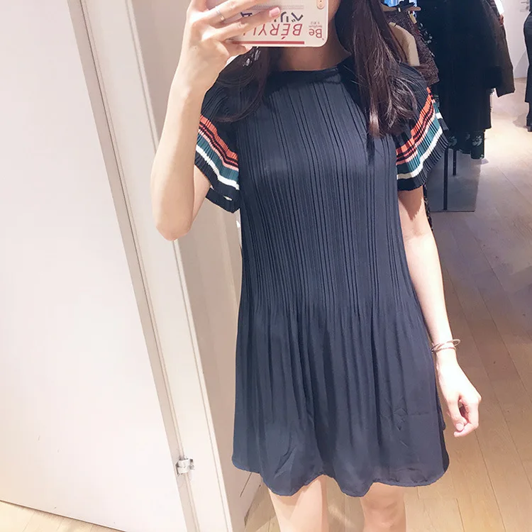 

Summer Dress 2019 Women Preppy Style Loose Mini Pleated Dress
