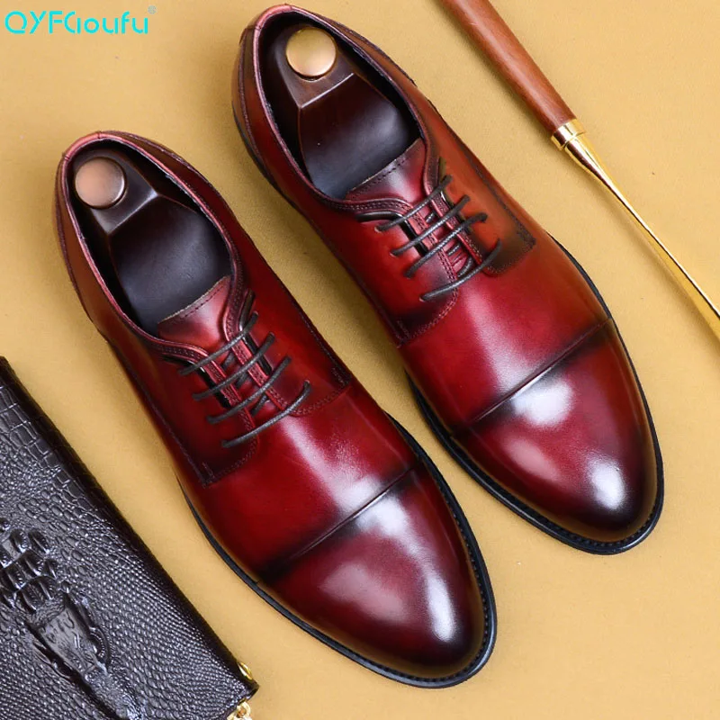 

QYFCIOUFU 2019 New High Quality Mens Dress Shoes Genuine Leather Business Formal Shoes Male Shoes Adult Oxfords Footwear US 11.5