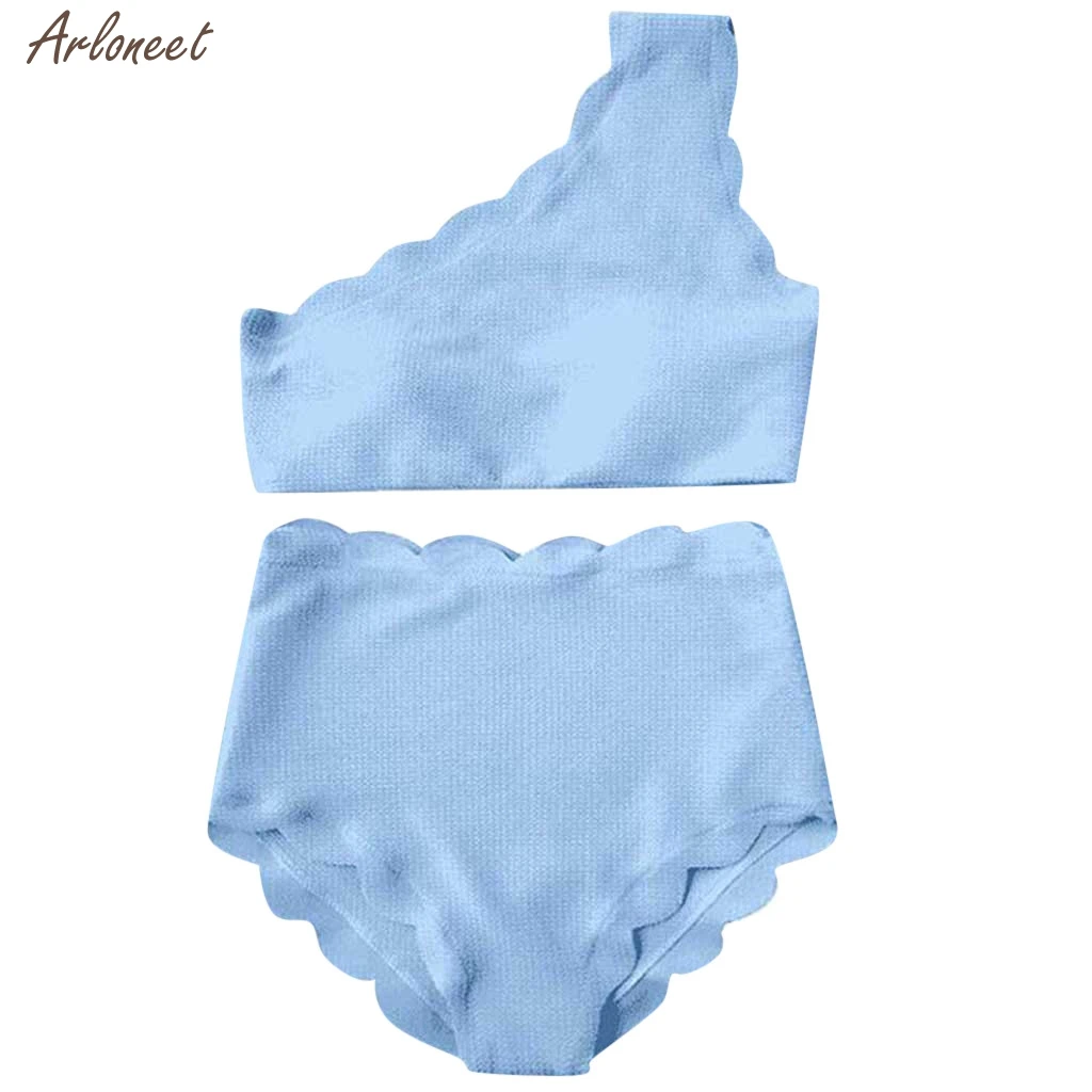 BU Модный сексуальный женский винтажный с высокой талией купальный костюм из двух частей с зубчатой отделкой на одно плечо Бикини для лета Новинка - Цвет: BU
