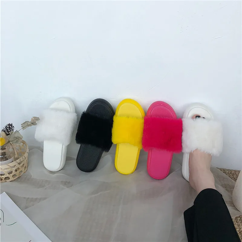 

Socofy Shoes Women Slippers Platform Pokemon Plush Slides Soft Flat 2019 Summer Fur Luxury Sliders Rubber PU Sequined Cloth