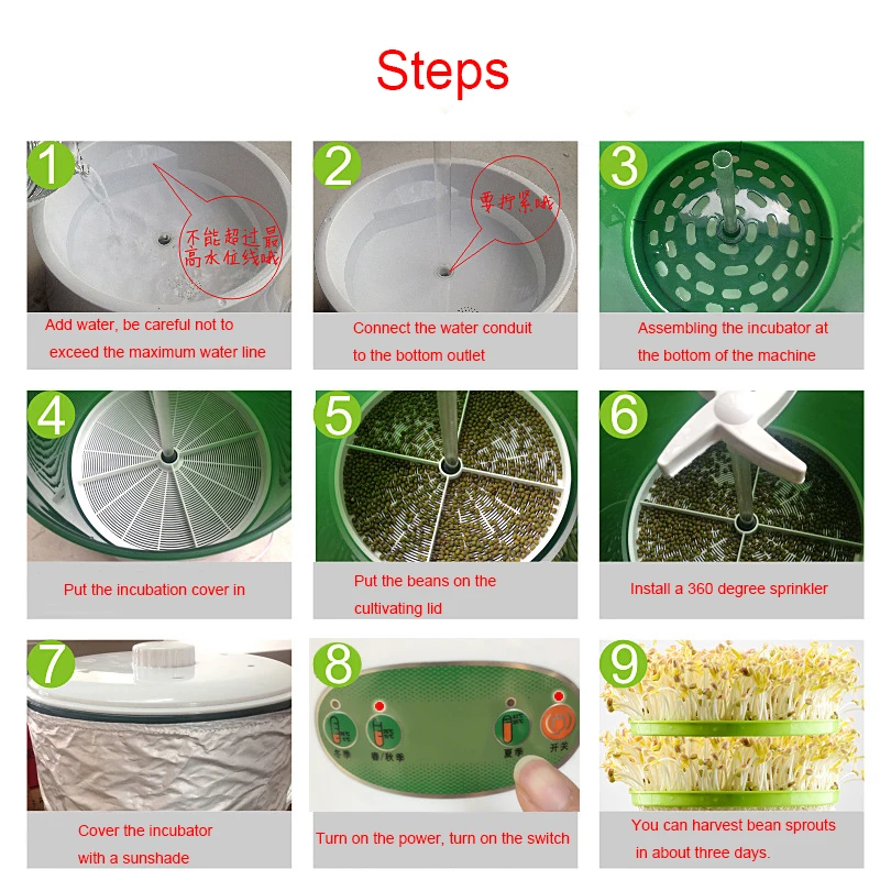 220 В домашнего использования разведки ростки фасоли машина большая емкость термостат зеленый выращивание семян автоматическая машина