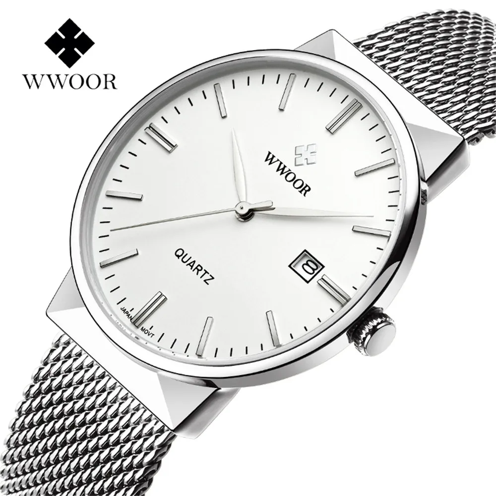 

WWOOR Luxury Brand Men Watch Ultra Thin Stainless Steel Clock Male Business Quartz Watch Men Waterproof Sport Casual Wristwatch