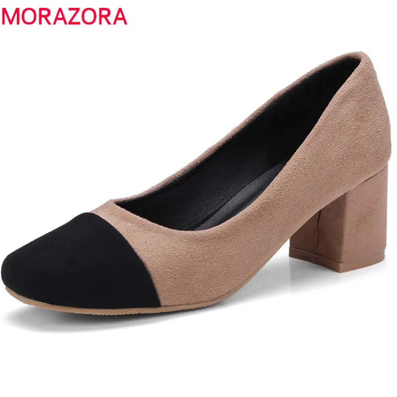 

MORAZORA 2020 new arrive women pumps spring summer restoring square toe shoes comfortable med heels splice color shoes woman