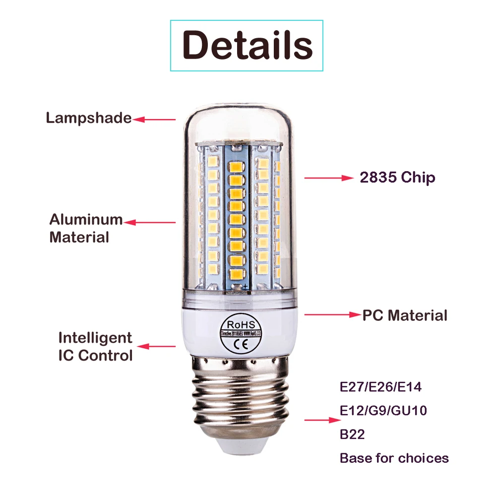 ETONTECK SMD 2835 E27 E26 E14 светодиодный светильник 27 48 68 102 126 светодиодный s AC 220V Ультра яркий светодиодный кукурузная лампа светильник люстра