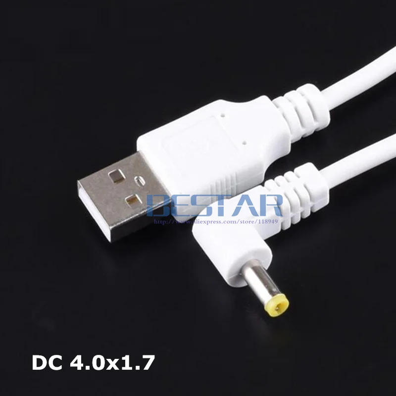 흰색 DC 전원 케이블 플러그 USB-DC 4.0x1.7 4.0x1.7mm 4.0mm x 1.7mm 4.0x1.7mm 잭 직각 엘보 L자형 충전 케이블 3FT