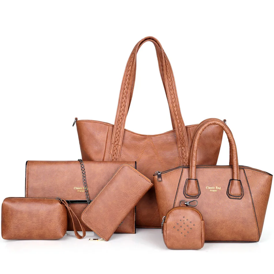 

6pcs Women Handbag Set 2019 Brand Fashion Shoulder Crossbody Bag For Women Chain Messenger Bags Large Tote Clutch Purse Bolsas