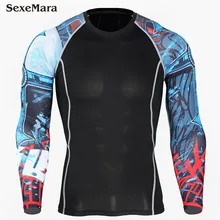 Для мужчин сжатия с длинным рукавом Бег Спортивная быстросохнущая футболка Бодибилдинг Тяжелая атлетика База Слои тренажерный зал Фитнес Tight футболка Топы корректирующие