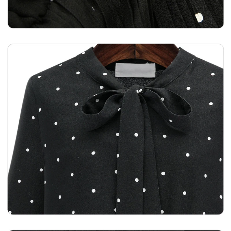 Round Neck Long Sleeve Solid Black Chiffon Dot Loose Dress