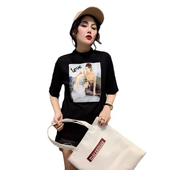 

European station 2019 new summer dress loose wild stickers beaded short-sleeved cotton T-shirt women's shirt tide