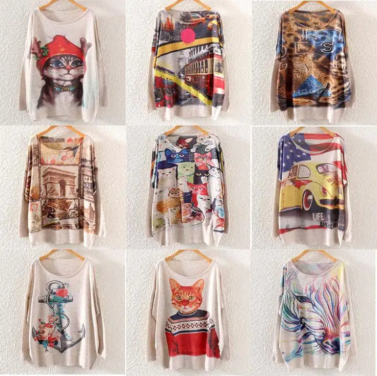 

Novelty print sweater women wholesale Winter & Autumn clothing 2014 new design long sleeve knitwear knitted dress free shipping