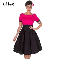 IHOT-2017-Summer-short-sleeve-pink-Vintage-Retro-Rockabilly-Skater-Swing-Midi-Flare-dress-Plus-size
