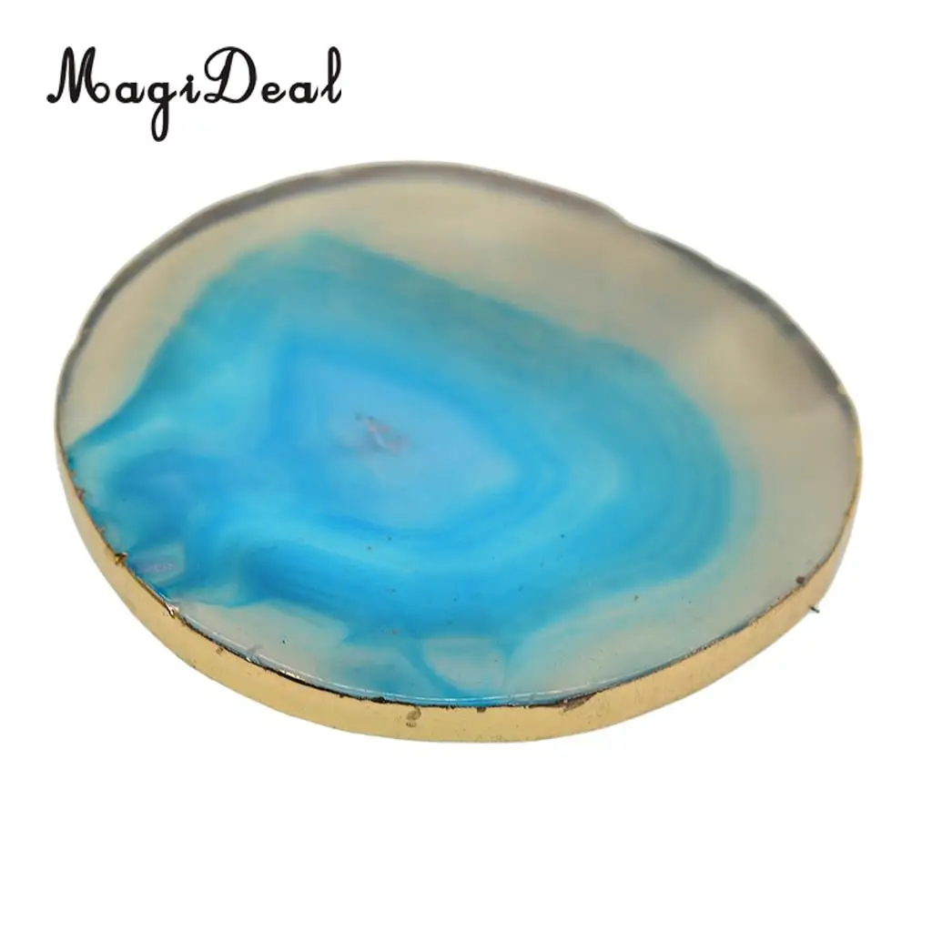5 Colors Natural Agate Slices, Coasters, Cup Mats, Gold Edge, Crystals Geode Stones Home Decorations, 60-80mm