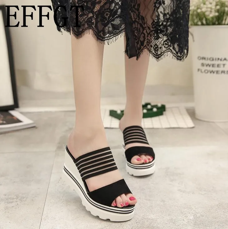 

EFFGT 2019 New Summer women shoes open-toe Slippers Wedge Platform Shoes Woman Fashion Beach Flip Flops Leisure Sandals