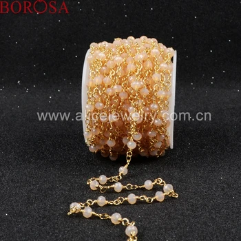 

BOROSA Fashion Rosary chain Pink small size chrysoprase crystal Quartz facet Bead gold silver or brass color chain necklet JT041